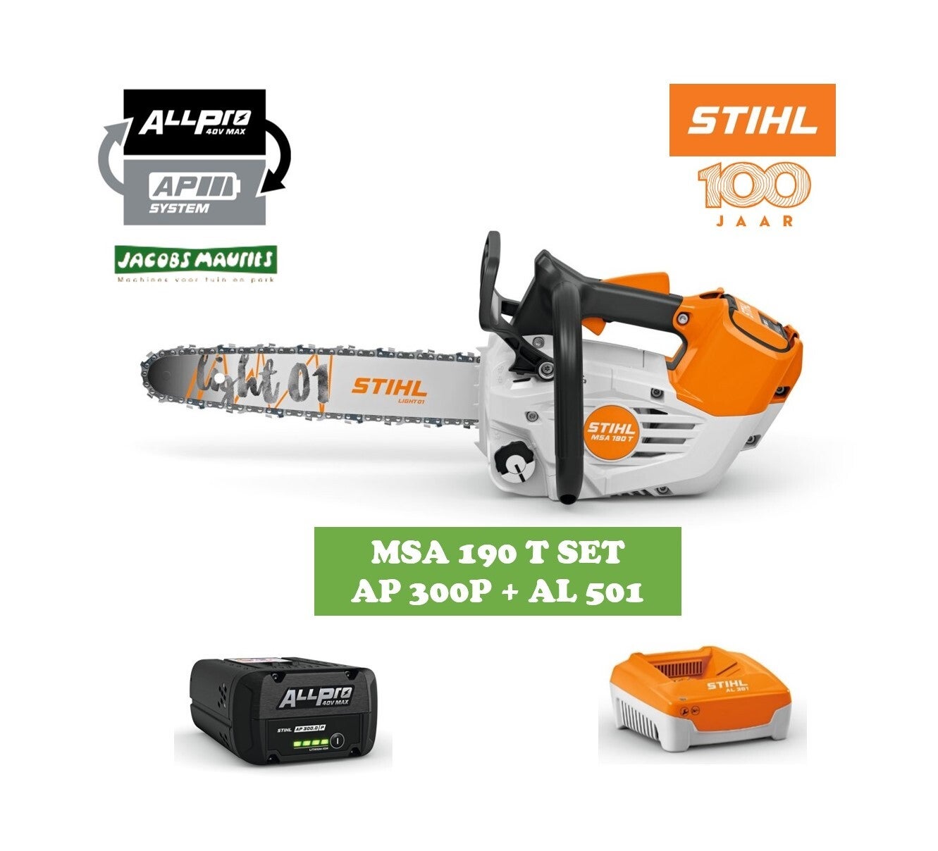 Stihl MSA 190 T accu tophendel kettingzaag (met AP 300 P accu en AL 501 lader)