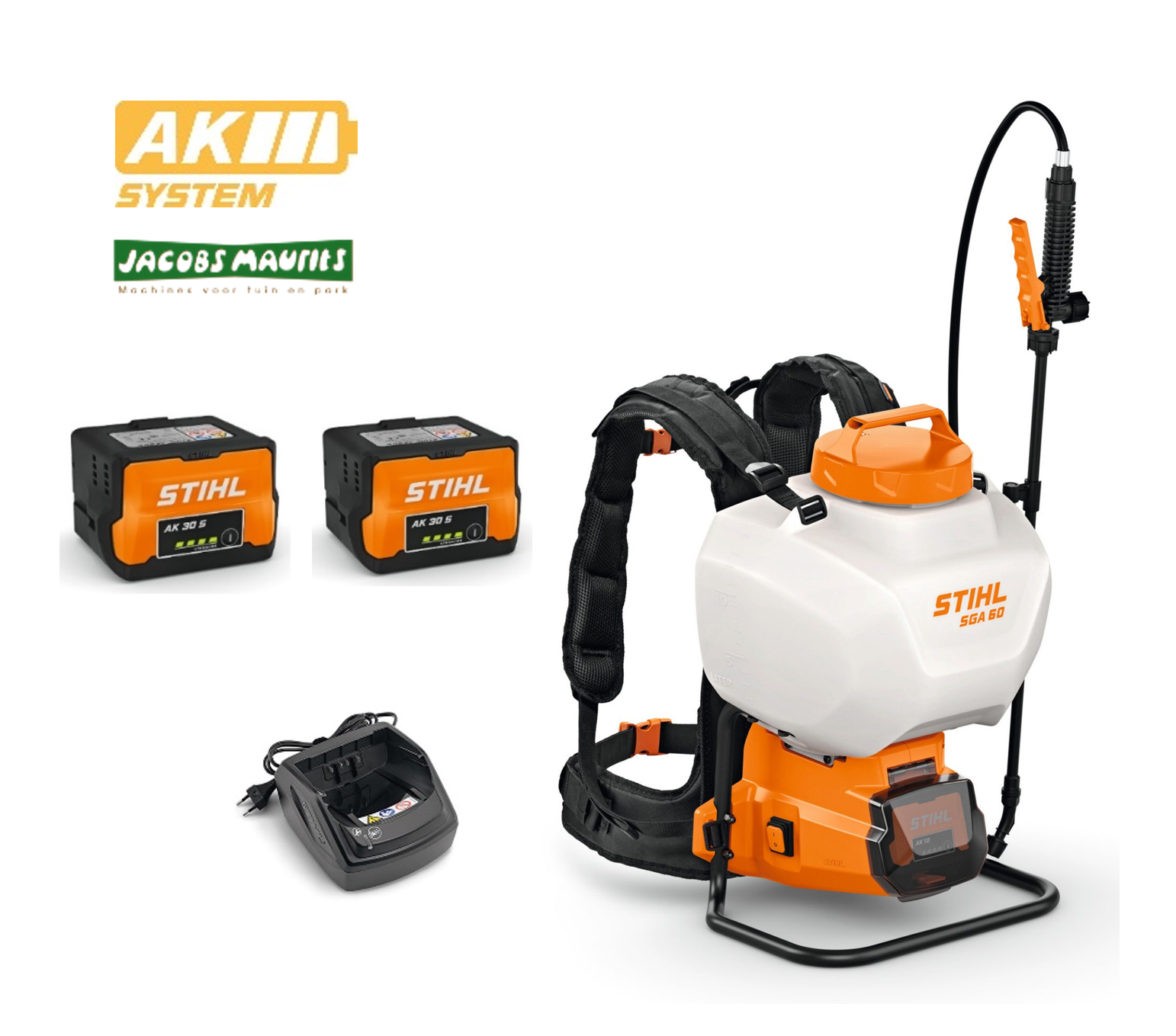 Stihl SGA 60 ruggedragen accu sproeier (met 2x AK 30 S accu en AL 101 lader)