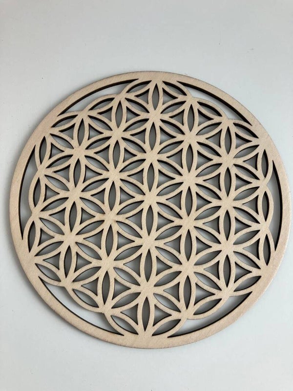 Fleur de vie en bois : plaques de rechargement des pierres