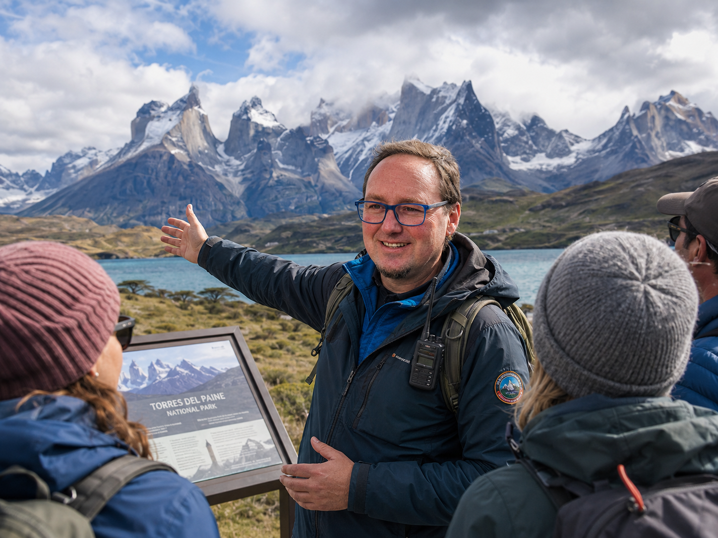 Tour Manager Chile with tour group in Torres del Paine