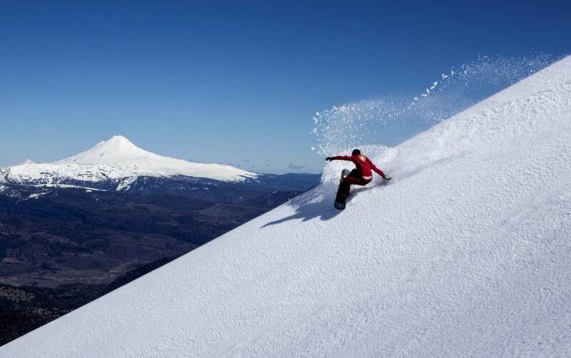 Skiing and snowboarding in Chile amongst volcanos