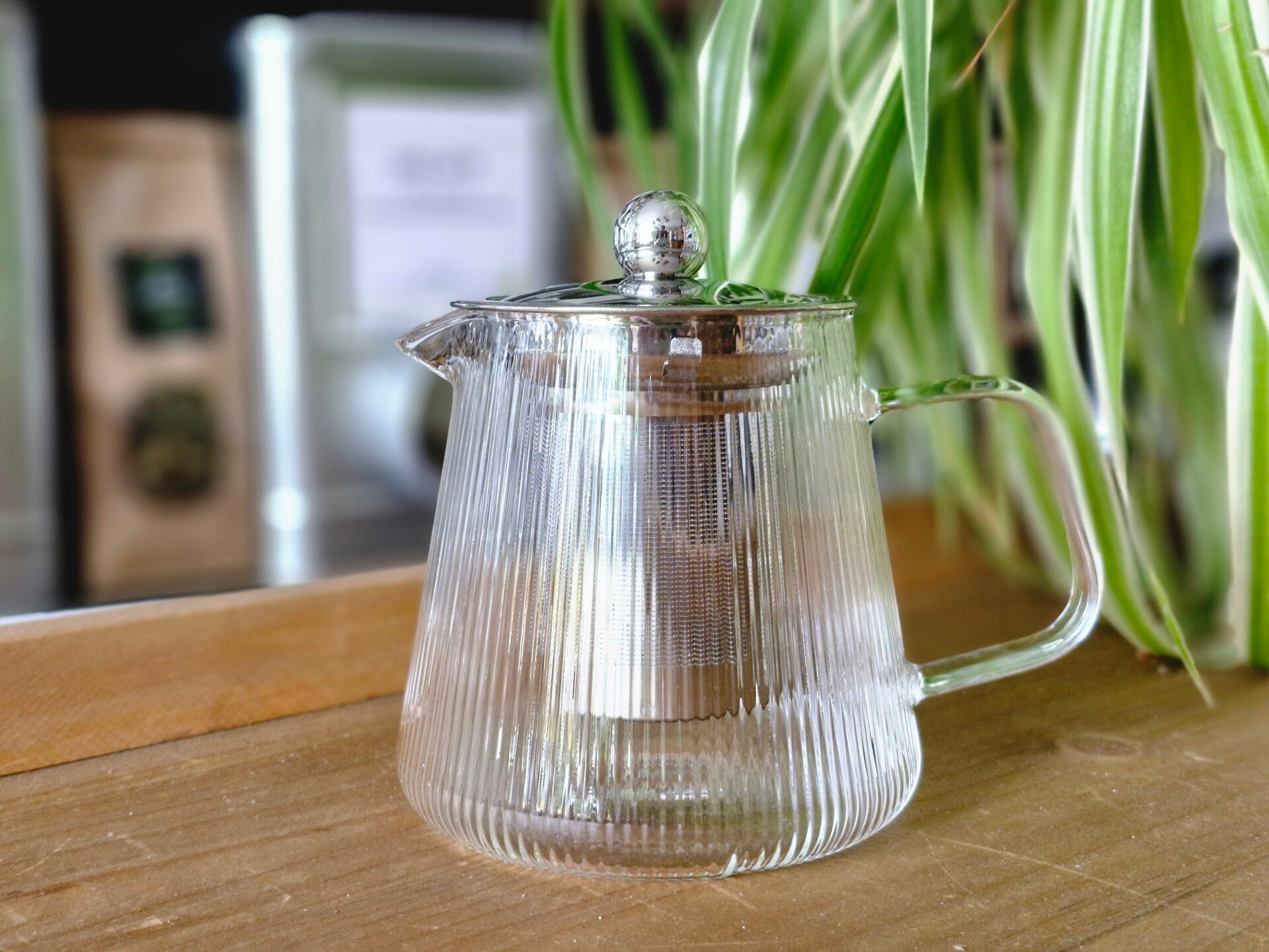 Glazen theepot geribbeld 0,6 l