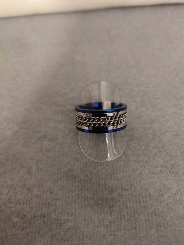 et Nox Ring "blauer Edelstahlring Kette"