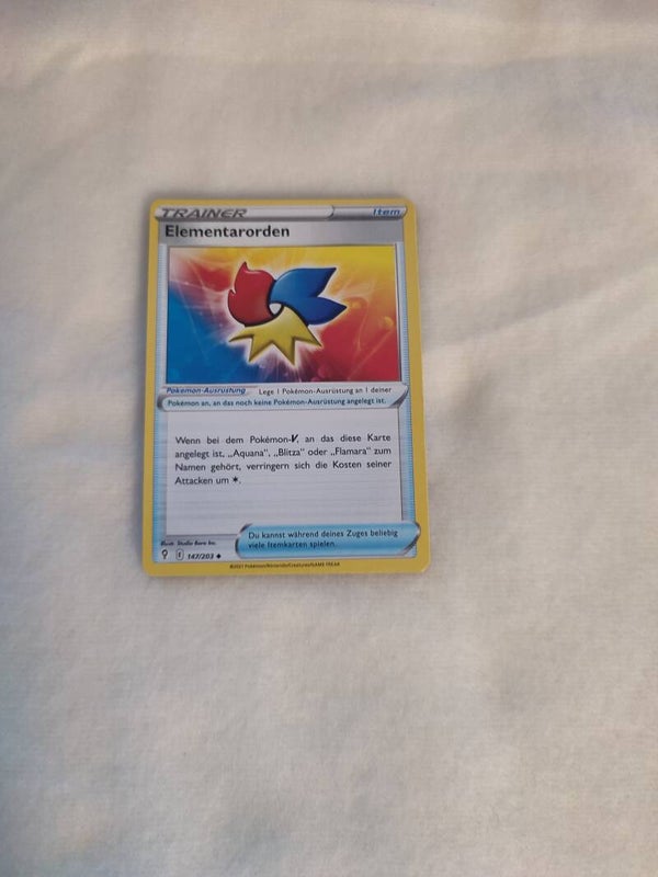Pokemonkarte Deutsch "Trainer Elementarorden"