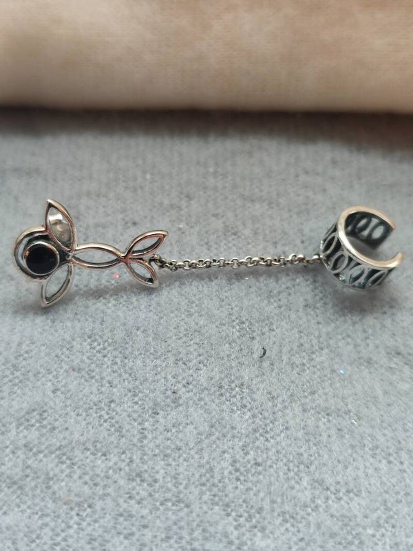 etNox Silberohrring "Floral Black"