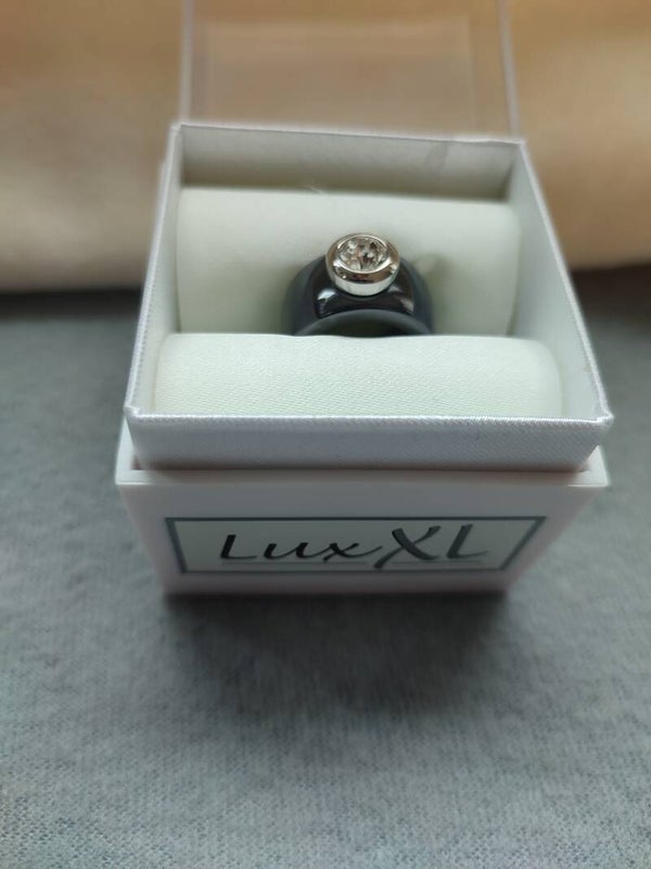 etNox LuxXL Keramikring mit Swarowskistein schwarz poliert