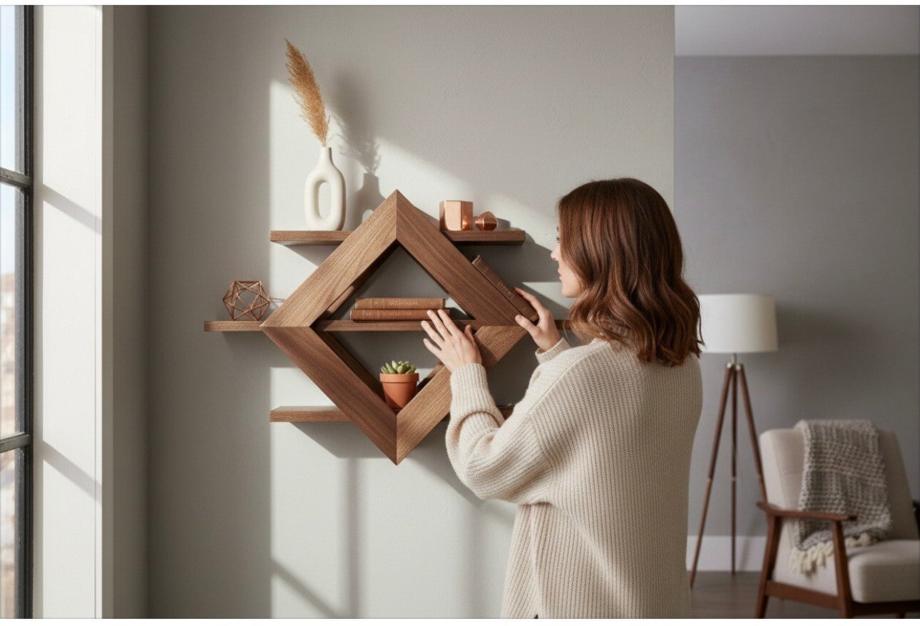 Special shape wooden wall shelf