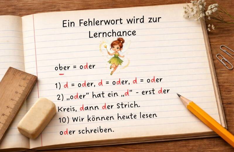 b und d Verwechslung im Schreibheft – Fehlerwort wird zur Lernchance