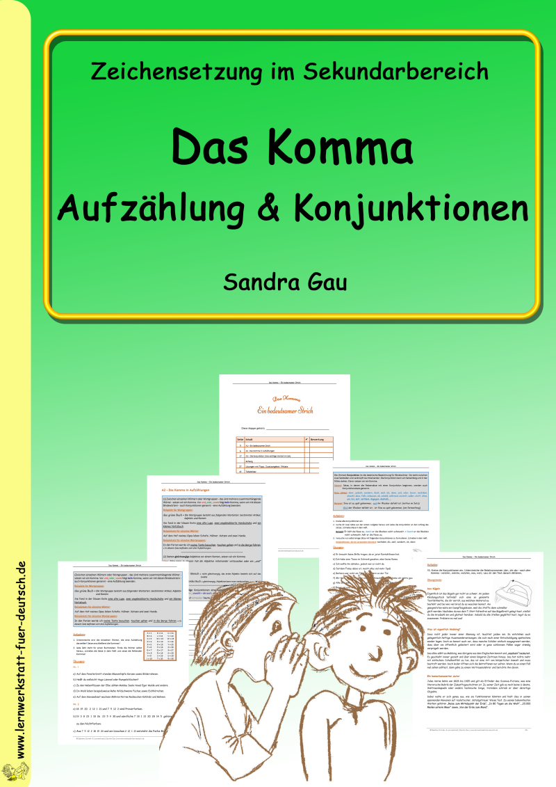 Lernmaterial zu Aufzählungen mit Lösungen und Merkseiten, Arbeitsblätter Aufzählungen, Übungen Aufzählungen, Wortart Konjunktion üben, Übungen Konjunktionen erkennen, Arbeitsblatt Konjunktionen