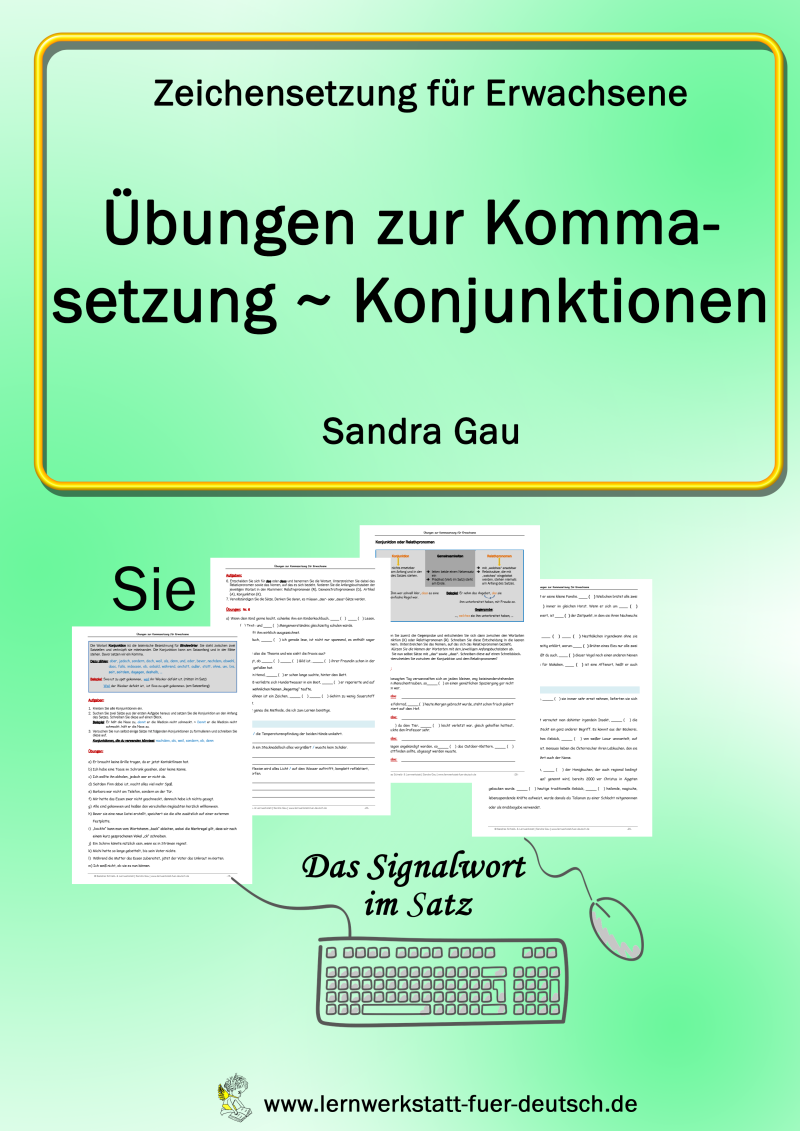 Lernmaterial für Erwachsene zu Konjunktionen, sind Bindewörter Konjunktionen, Wortart Konjunktionen erkennen, Signalwort Konjunktionen, Übungen Konjunktionen erkennen, Arbeitsblatt Konjunktionen, Beistrichregeln, Kommaregeln
