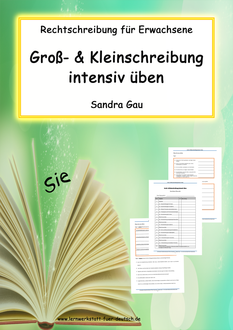 Lernmaterial zur Groß- und Kleinschreibung mit Lösungen und Merkseiten, Großschreibung, Kleinschreibung, Satzanfang Großschreibung, typische Endungen Nomen, typische Endungen Adjektive, mehrgliedrige Bestandteile