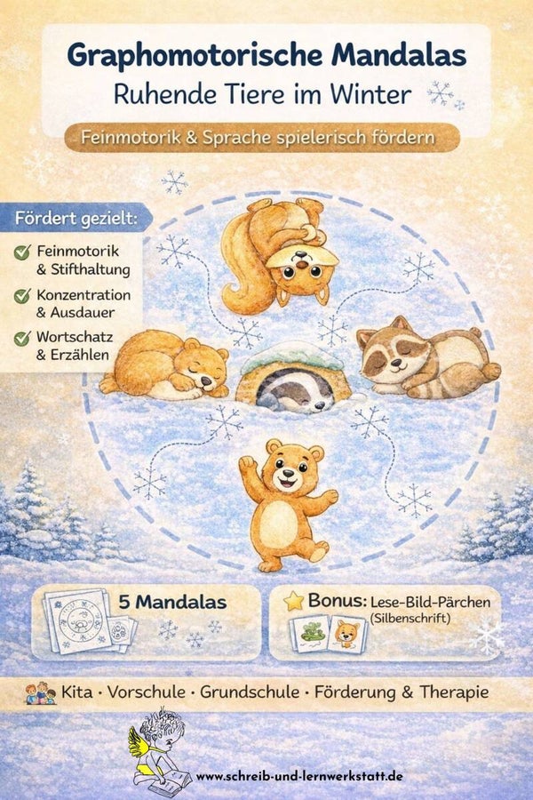 Graphomotorische Mandalas - Ruhende Tiere im Winter