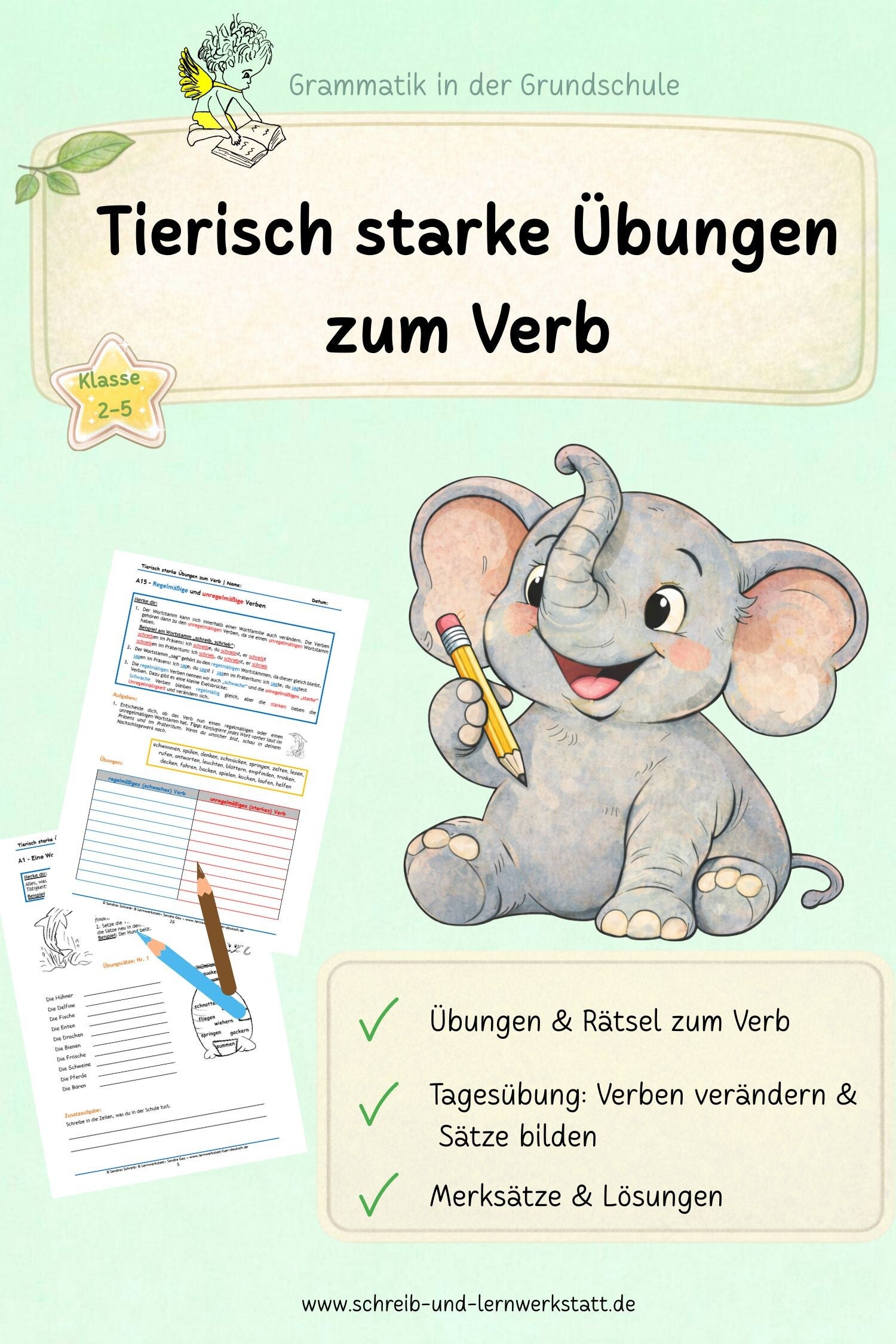 Übungen zu den Verben mit Lösungen Merkseiten, konjugieren in der Grundschule, verändern in verschiedenen Zeitformen