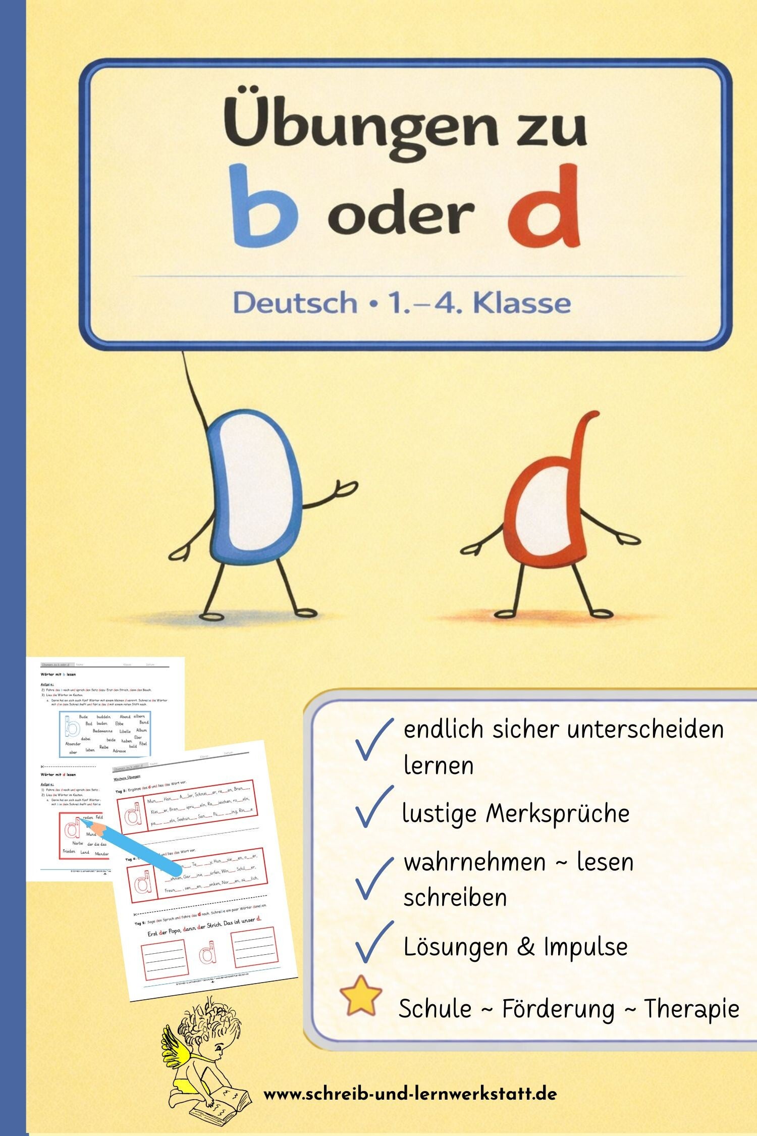 Übungen zu b oder d - Lernmaterial zur Unterscheidung der Mitlaute, damit das Buchsabenverwechseln der Vergangenheit angehören