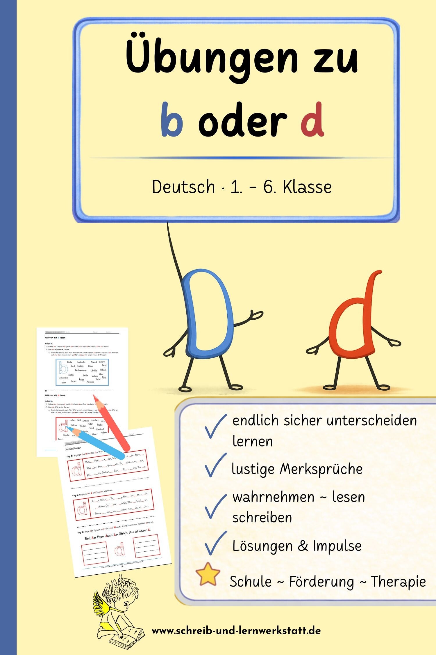 Übungen zu b oder d - Lernmaterial zur Unterscheidung der Mitlaute, damit das Buchsabenverwechseln der Vergangenheit angehören