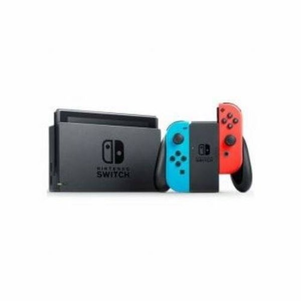Consola Nintendo Switch con un par de Joy-Cons inalámbricos V3 en rojo y azul neón