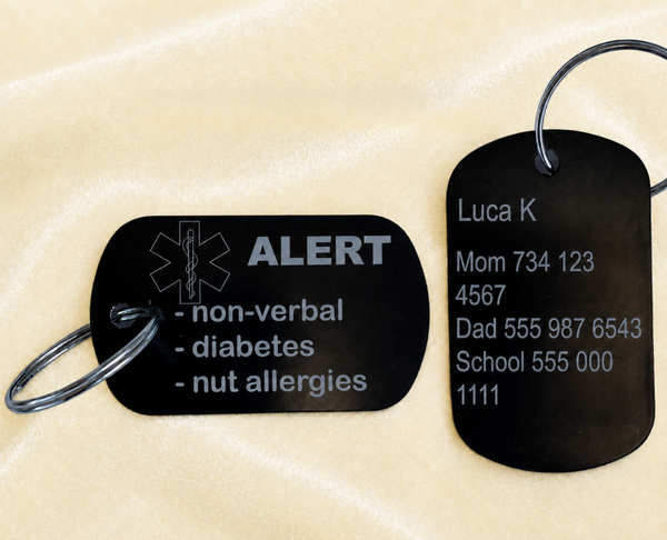 Personalized Kids ID & Medical Alert Backpack Tag – Two-Sided