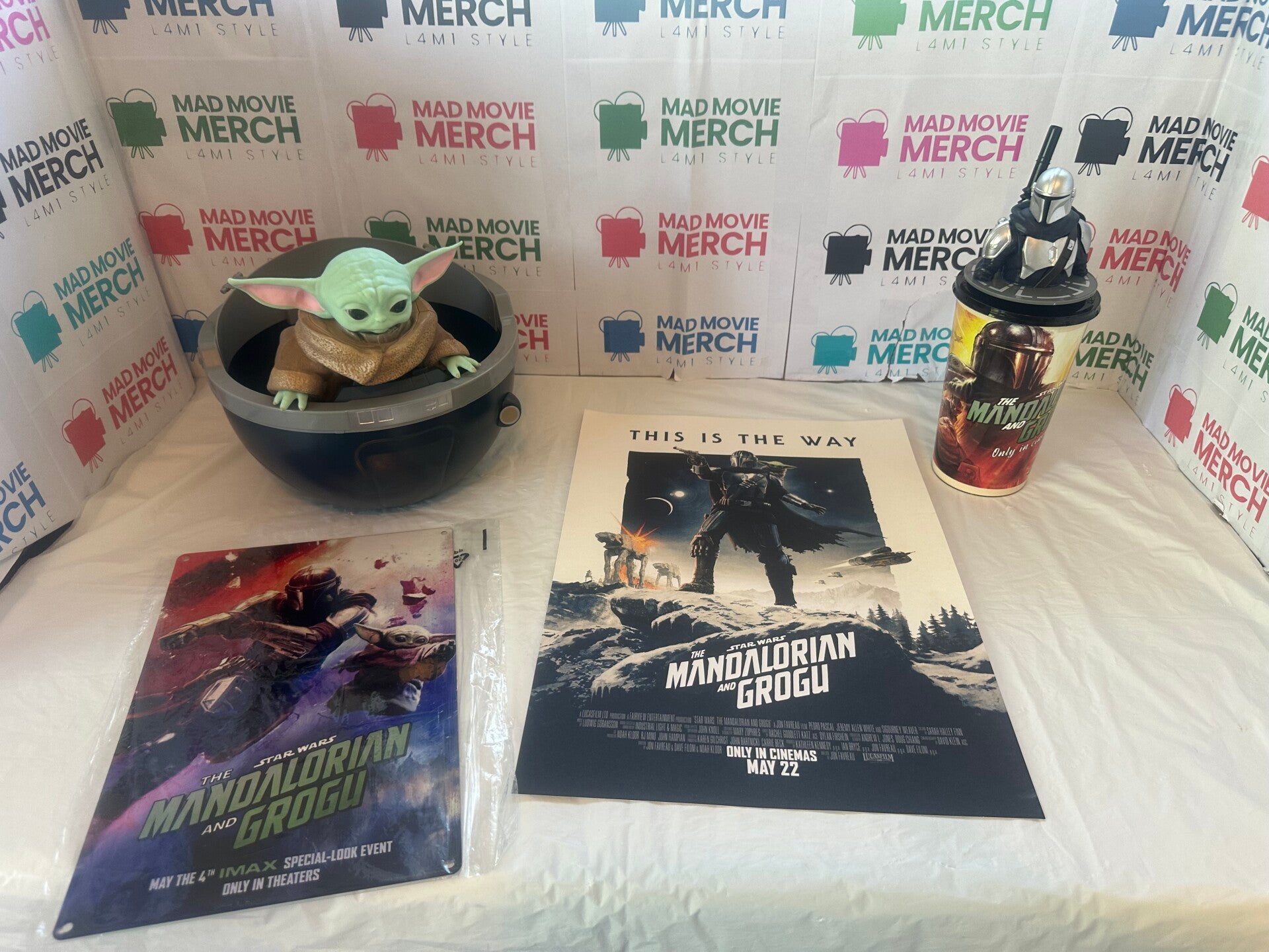 Mandalorian and Grogu movie Grogu Hover Pram Popcorn Bucket and Drinks Cup with Mandalorian Topper bundle