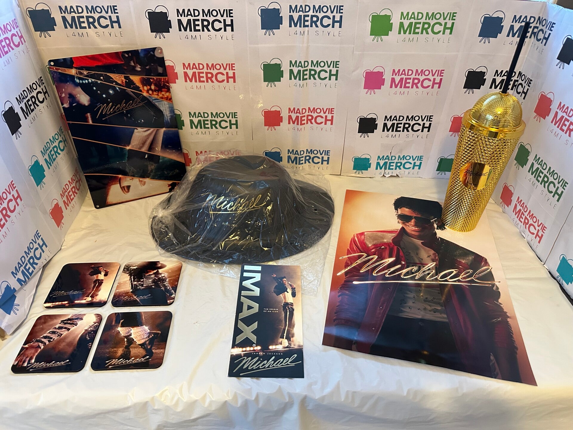 Michael Jackson Movie Fedora Hat Popcorn Bucket Microphone Drinks Cup and Poster Bundle
