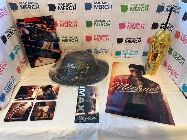 Michael Jackson Movie Fedora Hat Popcorn Bucket Microphone Drinks Cup and Poster Bundle