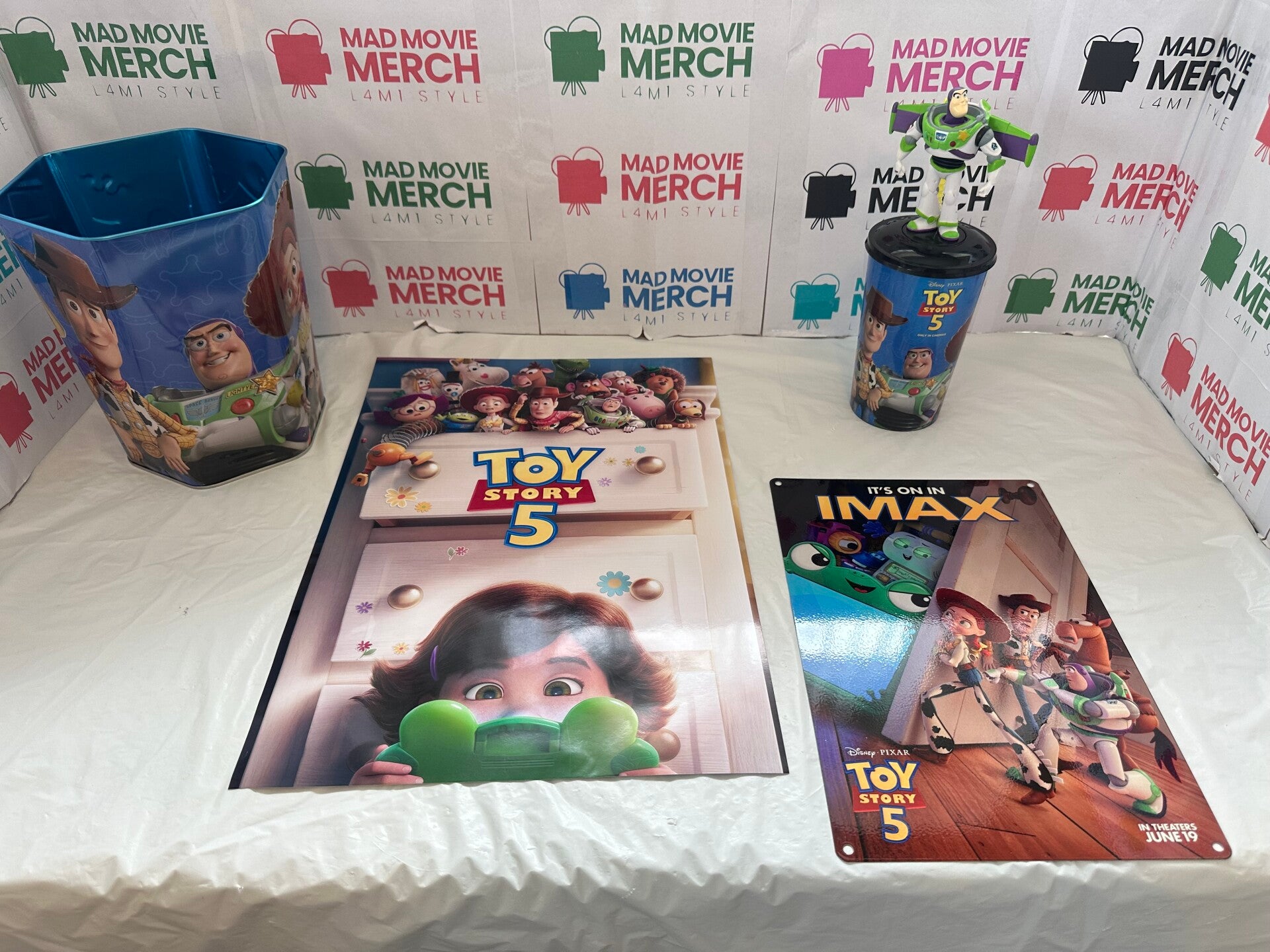 Toy Story 5 movie popcorn bucket,drinks cup with buzz lightyear topper and poster bundle