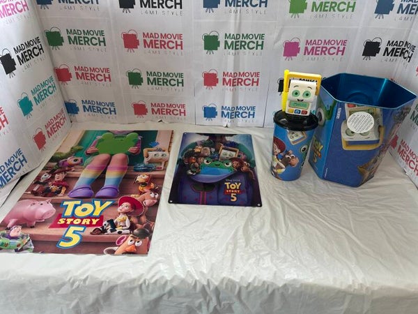 Toy Story 5 movie popcorn bucket,drinks cup with smarty pants topper and poster bundle