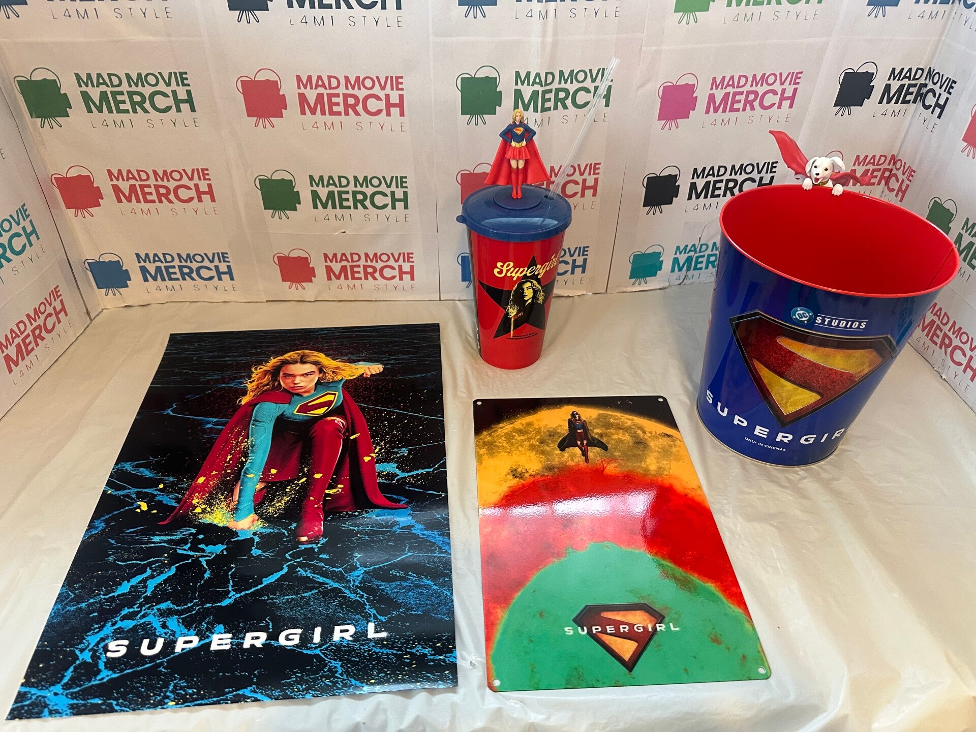 Supergirl Movie Popcorn bucket Drinks cup and poster bundle