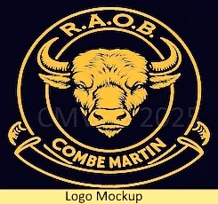 Combe Martin RAOB Order of The Buffaloes logo mockup - A Bufflao head with Combe Martin lettering. Picture in gold.