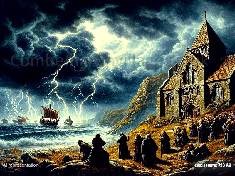 AI depiction of Lindisfarne, AD 793. Combemartinvillage.co.uk
