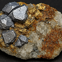 A richly detailed, high‑resolution close‑up of a polymetallic ore assemblage. It captures the rugged textures of galena, chalcopyrite, quartz, and iron‑oxide staining.