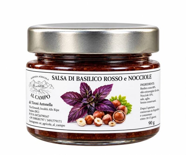 salsa di basilico rosso e nocciole
