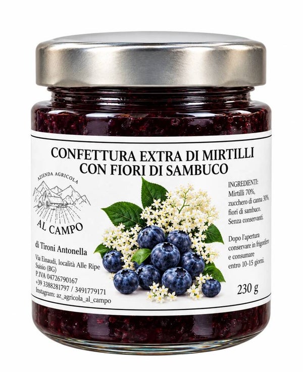 Confettura extra di mirtillo con fiori di sambuco