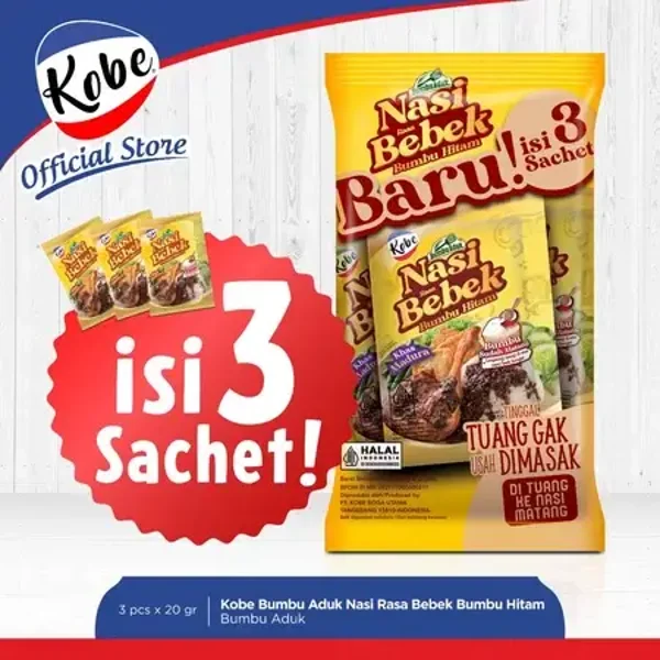 E372 :  Kobe Bumbu Aduk Nasi Bebek 20g x 3 sachet