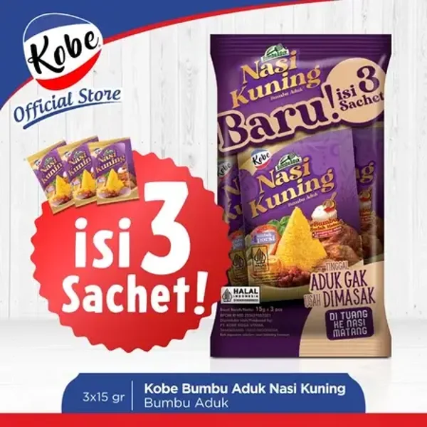 E305 : Kobe Bumbu Aduk Nasi Kuning 15g x 3 sachet