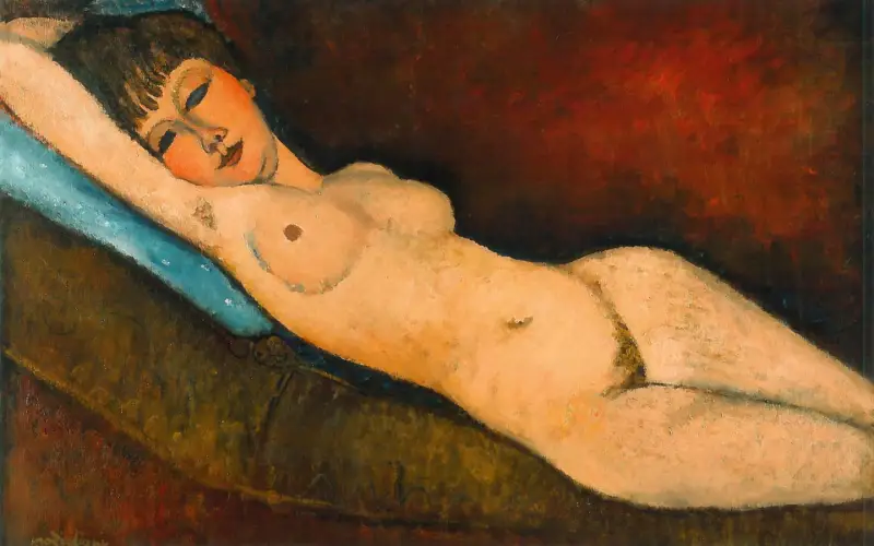 Reclining Nude on Blue Cushion (1916) by Amedeo Modigliani.