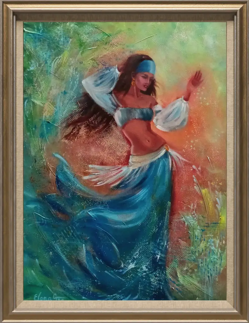Original oil painting by Elena Gaevskaya. Women's dance as inspiration.