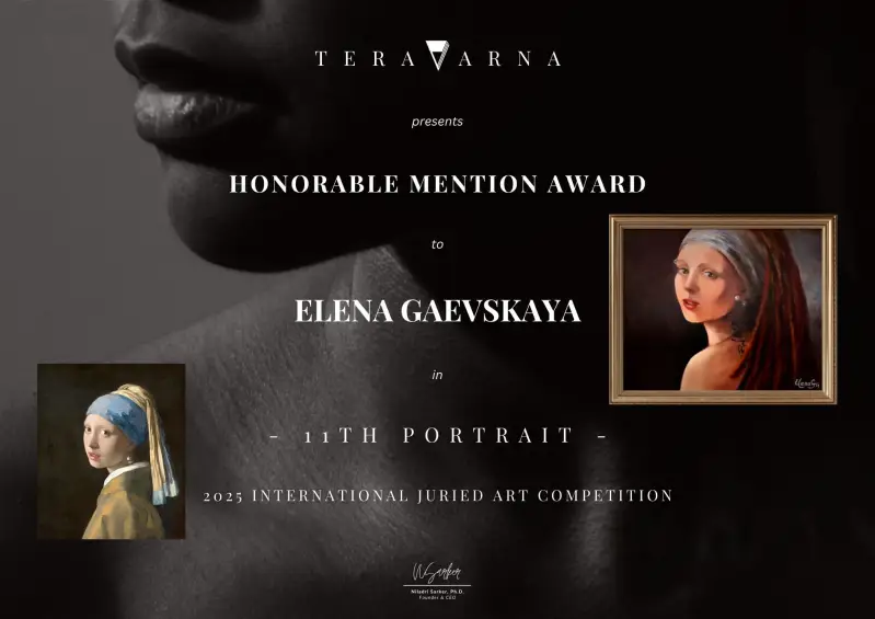 Collage with artworks of Vermeer and Elena Gaevskaya. ElenaG was participated in international art competition.