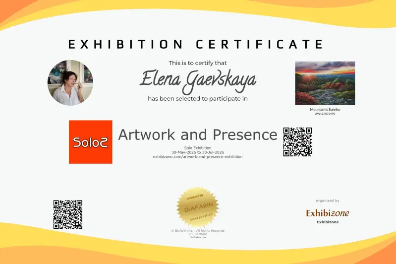 Elena Gaevskaya's certificate of participation in online platform Gallerium.