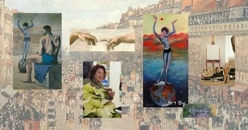 Set against the Paris street view with artworks by ElenaG and Picasso as a symbol of the connection between artists.