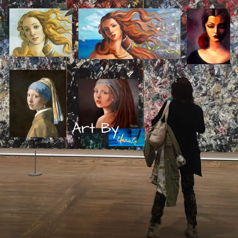 The artist ElenaG is at the improvisational exhibition with her and with old master artworks.