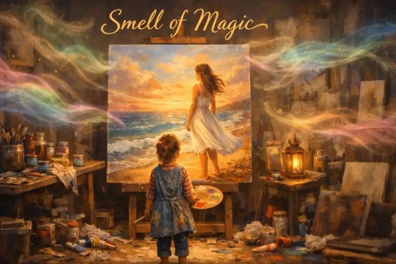  The small girl in the art studio.