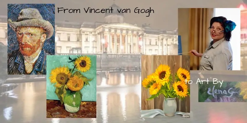 Collage with original oil painting by Elena Gaevskaya and Van Gogh.