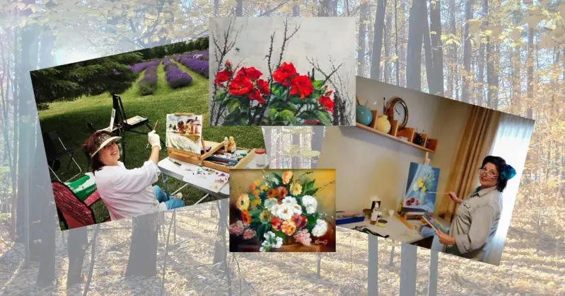 Set against the trees with oil                                                                               paintings of ElenaG and her new plein airs.