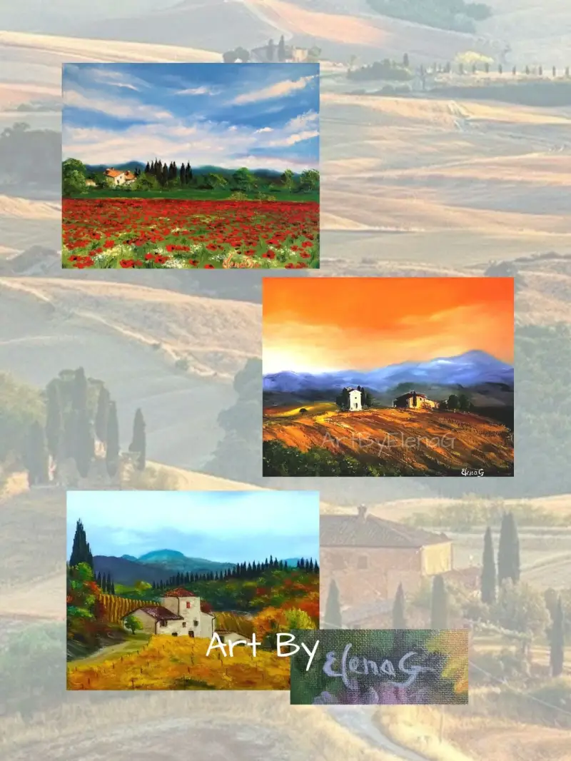  Collage with landscape original painting by ElenaG from her Tuscany series.