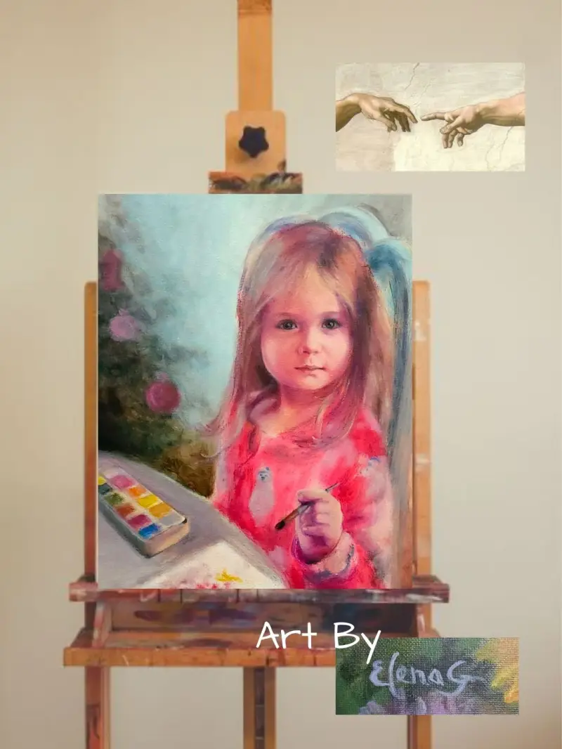  The granddaughter’s portrait by ElenaG with a small piece of Buonarroti artwork.