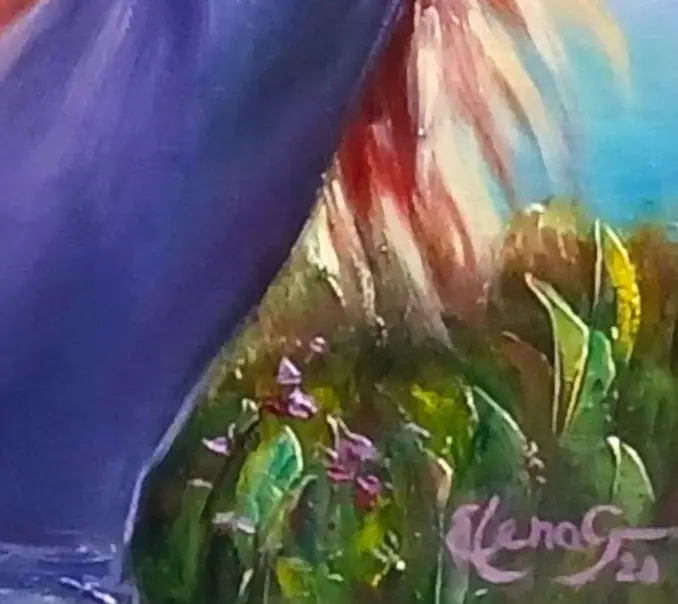 The snippet from the original painting titled ''Happy Day'' by ElenaG with her signatire.