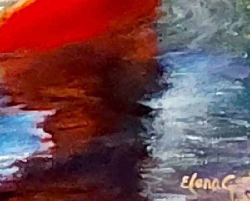 The snippet of the original oil painting by ElenaG, with the author's signature.