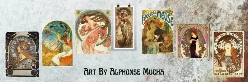 Collage with artworks by Mucha.