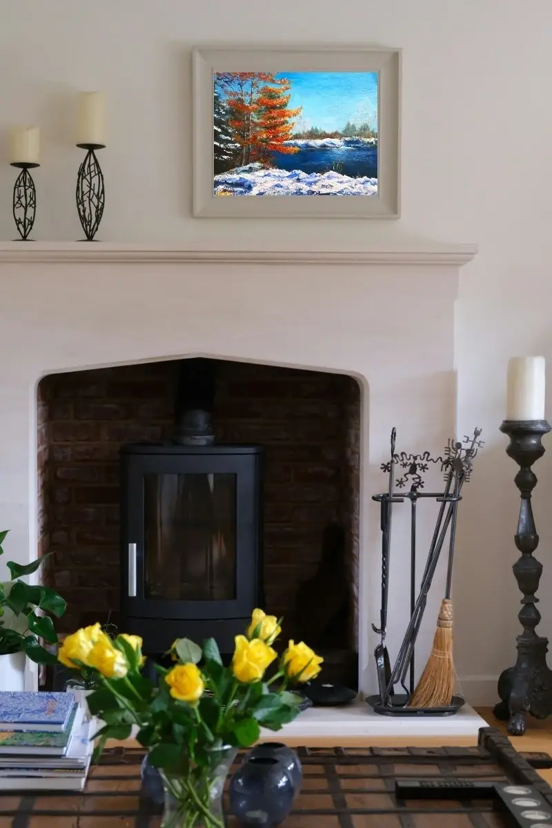  A vibrant, textured landscape oil painting by Elena G. titled March in Ontario in the interior.