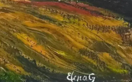 A snippet from the original oil painting "Tuscany in September," with the ElenaG signature.